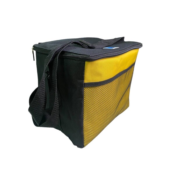Ice Cubed Insulated Cooler Bag w/Front Mesh Pocket Black Blue Adjustable Strap - Picture 2 of 13